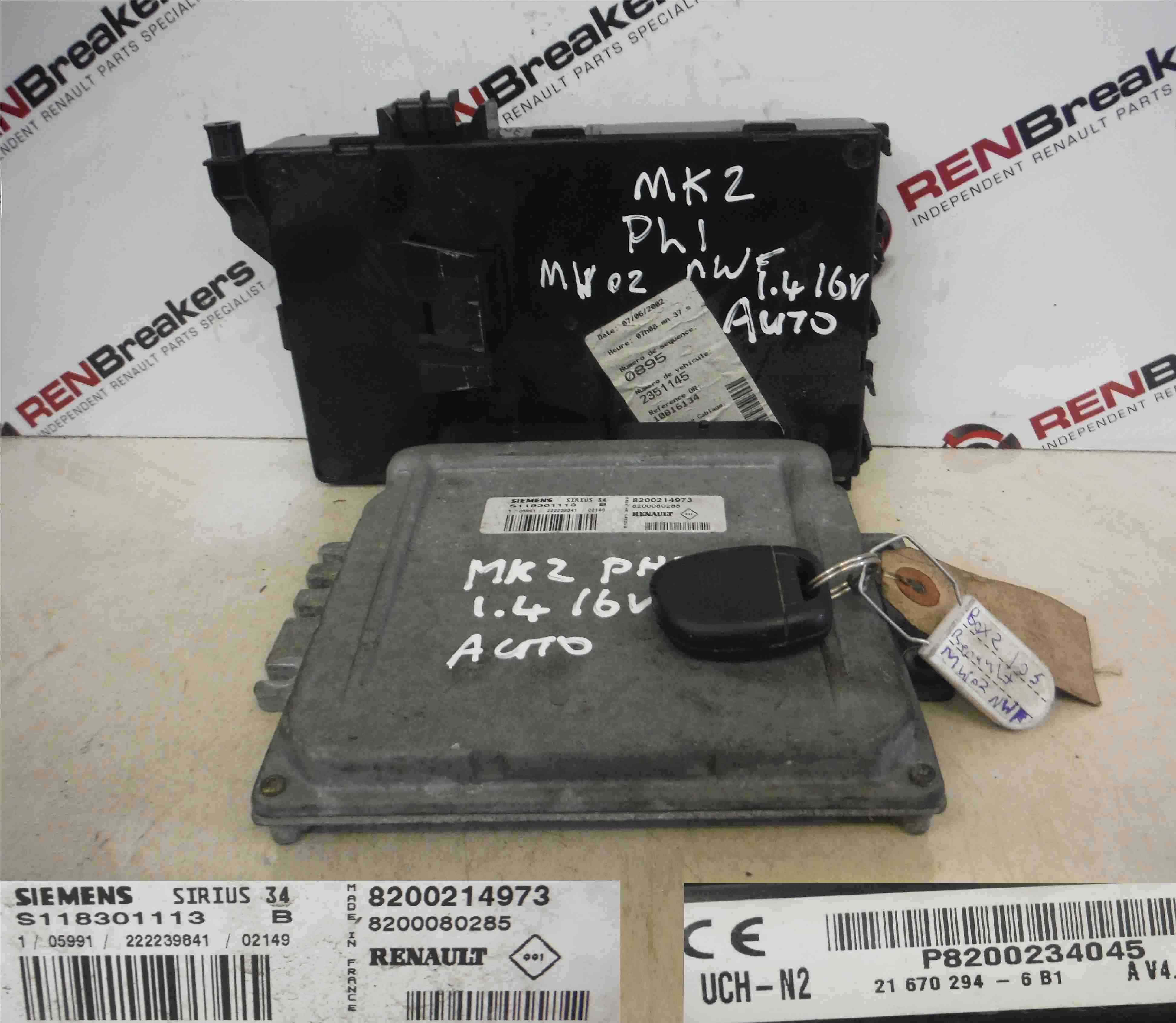 Renault Clio MK2 2001-2006 1.4 16v ECU SET UCH BCM Immobiliser %20 Key ...